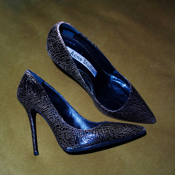 Acne Studios Shoes - Acne Studios Black Brown Crackle Paint Leather Pointed Toe Pumps - DE 38/US 7.5